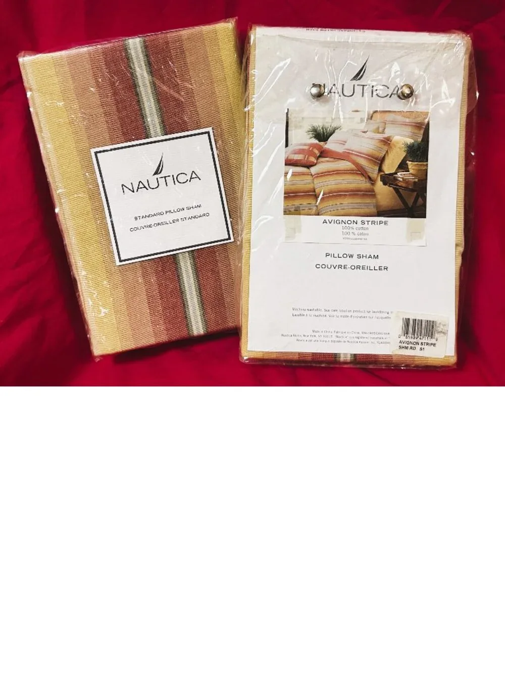 2 vintage standard Pillow Shams~Nautica Avignon Stripe~~Orange white yellow